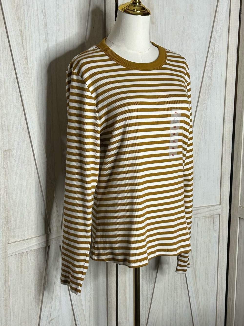 Old Navy Snug Crew Neck Striped Long-Sleeve Tee Earthy Normcore NWT Sz XL Fitted - Picture 4 of 12